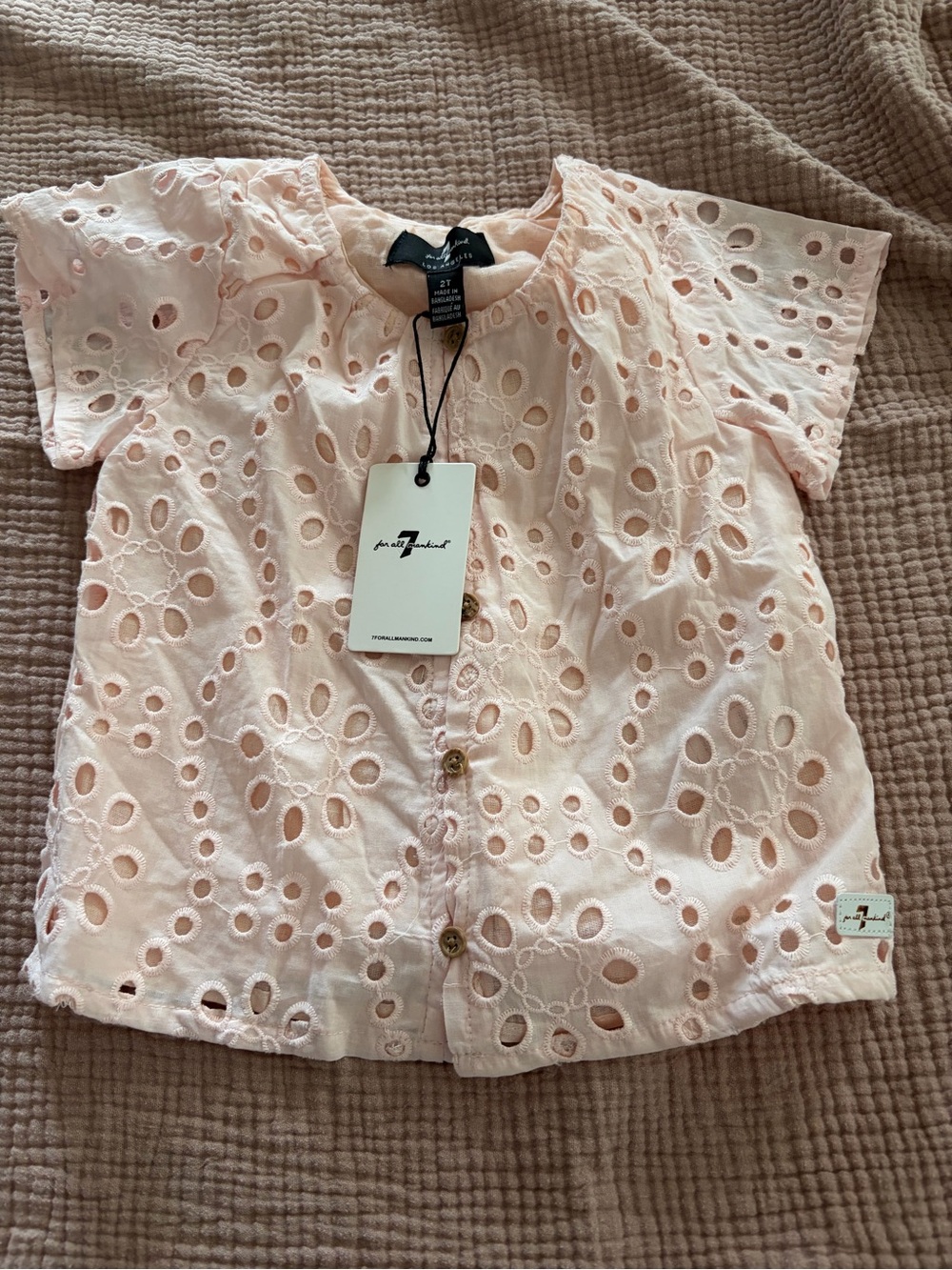 7 For All Mankind Light Pink Eyelet Button-Front Blouse